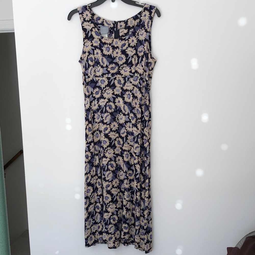 12P Vintage Rayon Sundress Floral Print Tie Back Sleeveless Midi